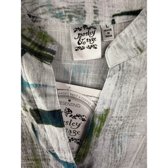 Parsley & Sage Holland Button Up Top Womens L White Abstract Artsy Eclectic NEW - Picture 2 of 10